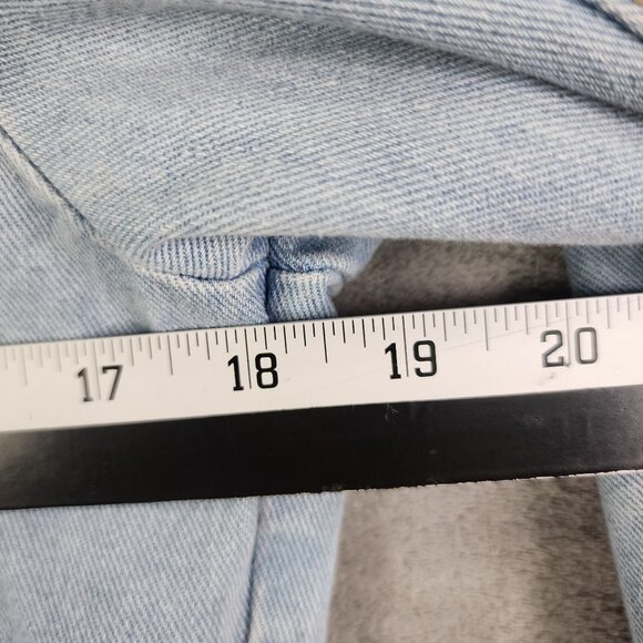 Womens BBJ Distressed Blue Denim Crop Jacket Studded Cuffs Full Zip Size S - Picture 9 of 11